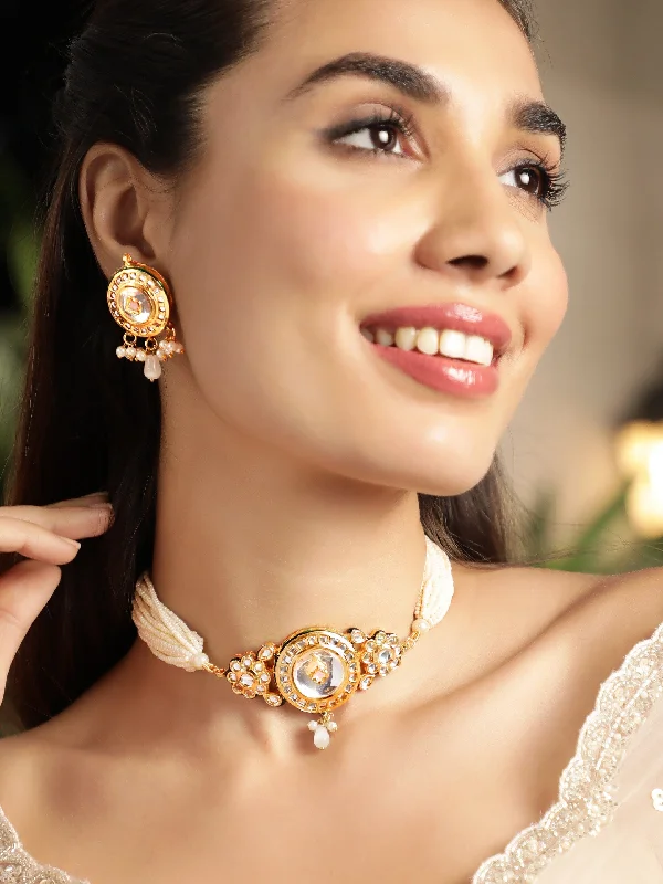 Luxury Jewelry Clearance – Shop Premium Styles Now Rubans 22K Gold plated Enamel And Kundan crystal with pearl beaded choker Necklace Set Luxury Jewelry Clearance – Shop Premium Styles Now Rubans 22K Gold plated Enamel And Kundan crystal with pearl beaded choker Necklace Set