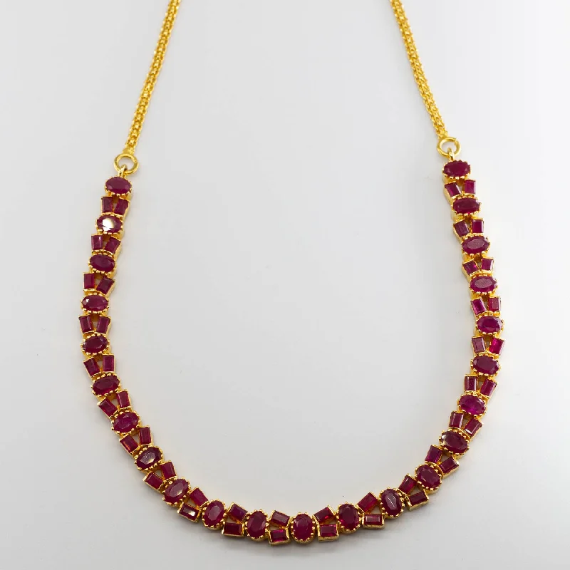 22k Yellow Gold and Ruby Necklace | 13.50 ctw | 16"