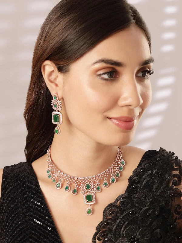 Celebrate With Sparkle – Jewelry Sale Now Live Rubans Radiant Elegance 18K Rose Gold Emerald Zirconia Studded Jewelry Set Celebrate With Sparkle – Jewelry Sale Now Live Rubans Radiant Elegance 18K Rose Gold Emerald Zirconia Studded Jewelry Set