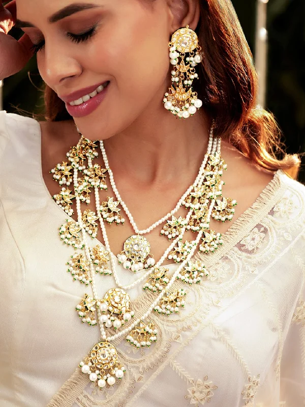 Glamorous Jewelry, Glamorous Deals – Shop Now Rubans 22k Gold plated triple layer pearl beaded kundan studded Jewellery Set Glamorous Jewelry, Glamorous Deals – Shop Now Rubans 22k Gold plated triple layer pearl beaded kundan studded Jewellery Set