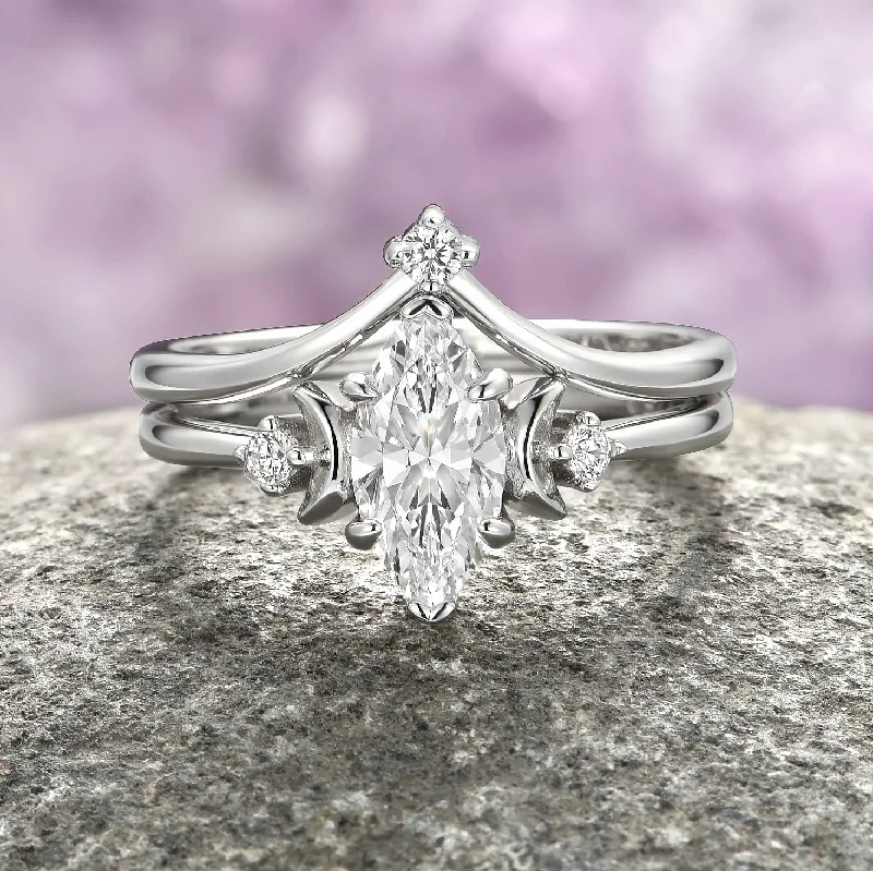 Best-Selling Jewelry Now Available At Special Deals Crescent Moon Engagement Ring Set- 14K White Gold Best-Selling Jewelry Now Available At Special Deals Crescent Moon Engagement Ring Set- 14K White Gold