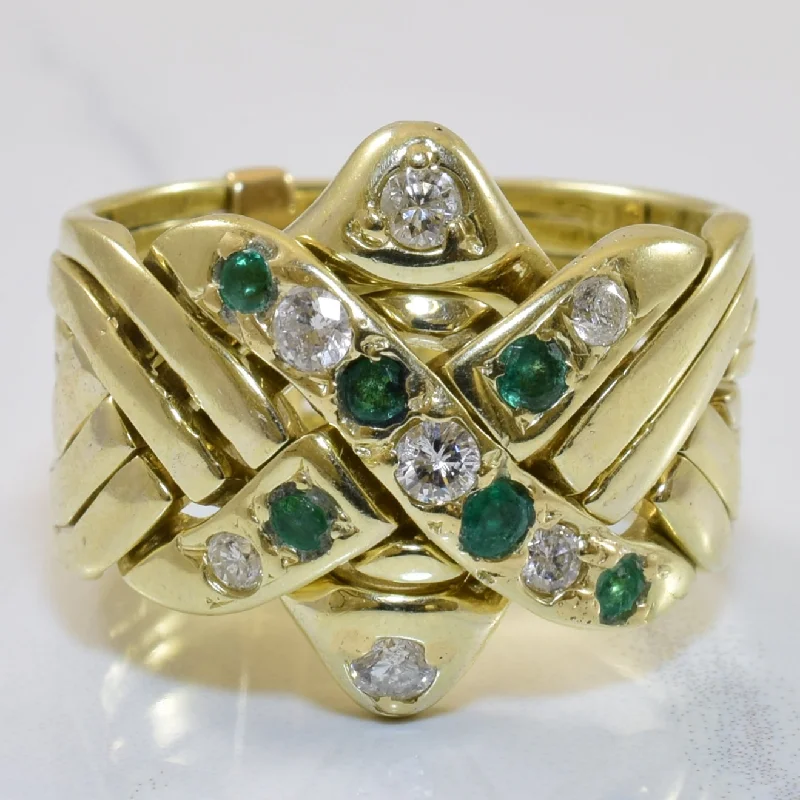 Diamond & Emerald Puzzle Ring | 0.36ctw, 0.24ctw | SZ 9.5 |