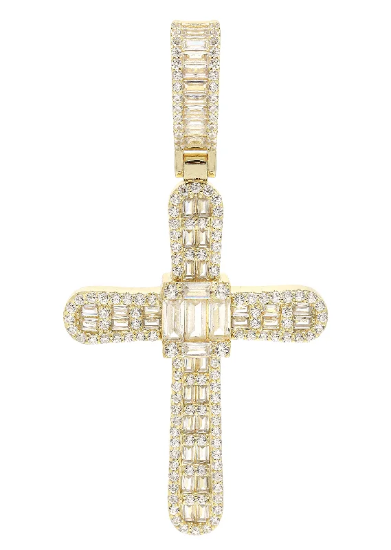 Discounted Jewelry For A Glamorous Look Silver Pendant - Gold Cross Baguette Pendant | Appx 11 Grams