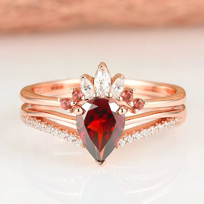 Bohemian-Inspired Jewelry For Free-Spirited Fashion Dakota Garnet Ring Set- 14K Rose Gold Vermeil