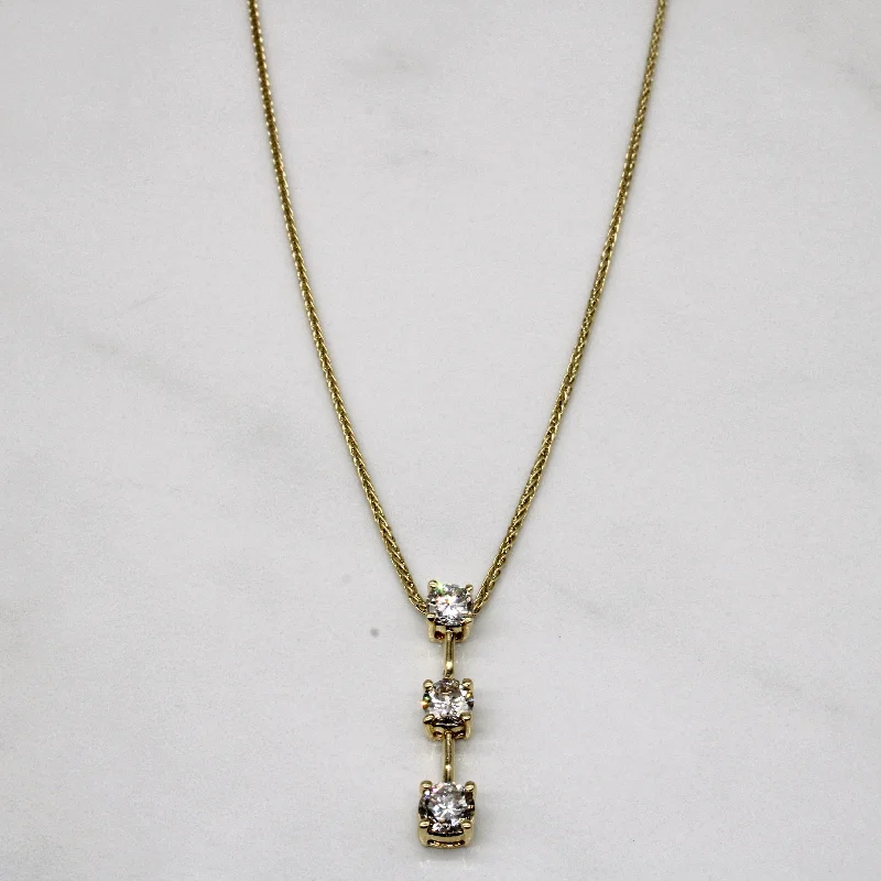 Diamond Three Stone Column Pendant & 14k Necklace | 0.94ctw | 22" |