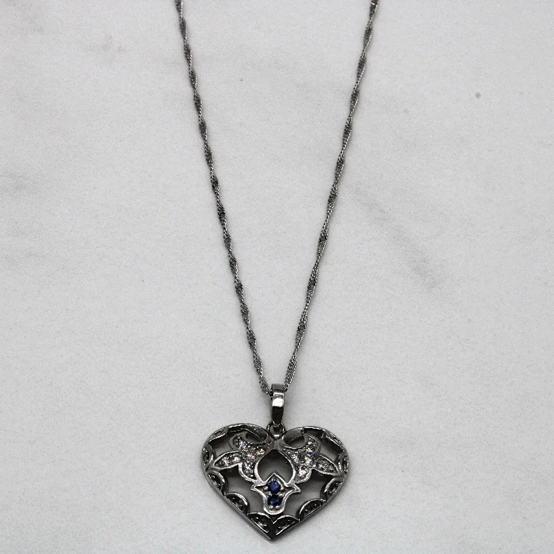 Diamond & Sapphire Heart Pendant Necklace | 0.11ctw, 0.05ctw | 18" |