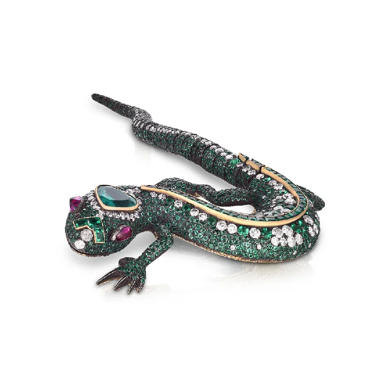 Gorgeous Jewelry, Limited-Time Savings Emerald, Diamond & Ruby Lizard Brooch