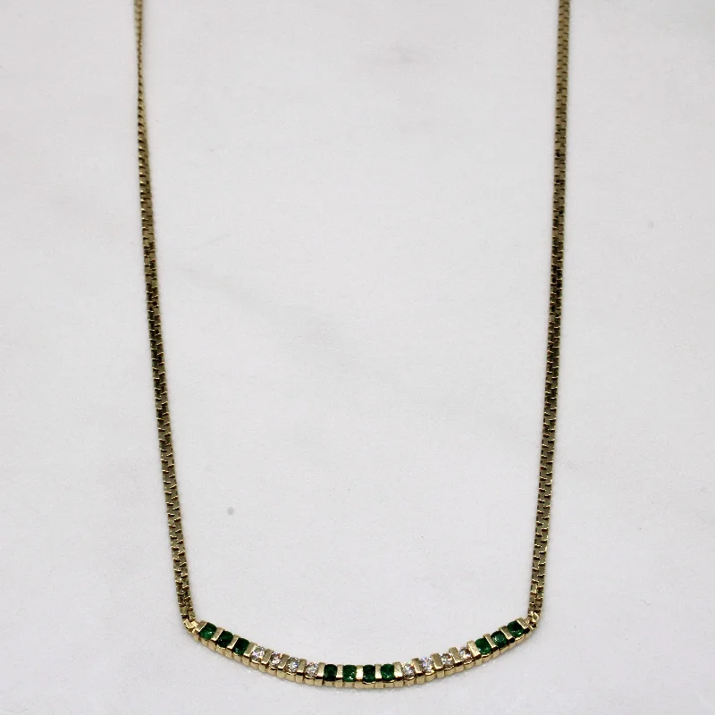 Emerald & Diamond Scoop Pendant Necklace | 0.23ctw, 0.18ctw | 16" |