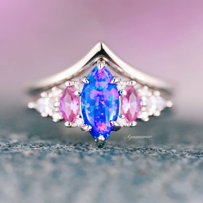 Exclusive Jewelry Bundles At Discounted Rates Emerie Blue Fire Opal & Pink Sapphire Ring Set- Sterling Silver Exclusive Jewelry Bundles At Discounted Rates Emerie Blue Fire Opal & Pink Sapphire Ring Set- Sterling Silver