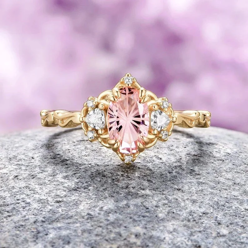 Get The Best Deals On Timeless Jewelry Pieces Esme Star Cut Morganite Ring- 14K Yellow Gold Vermeil