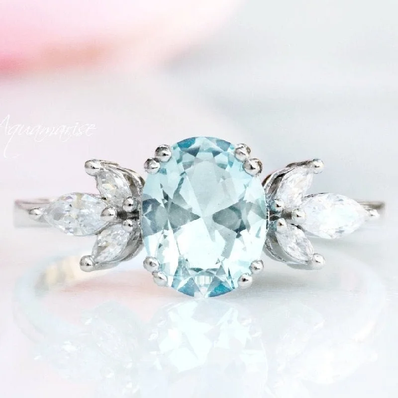 Handmade Pearl Jewelry For Timeless Elegance Eva Aquamarine Ring- Sterling Silver