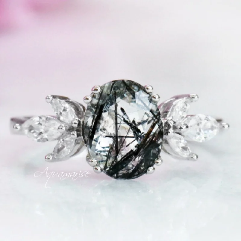Customized Silver Jewelry For Unique Style Eva Black Rutilated Quartz Ring- Sterling Silver