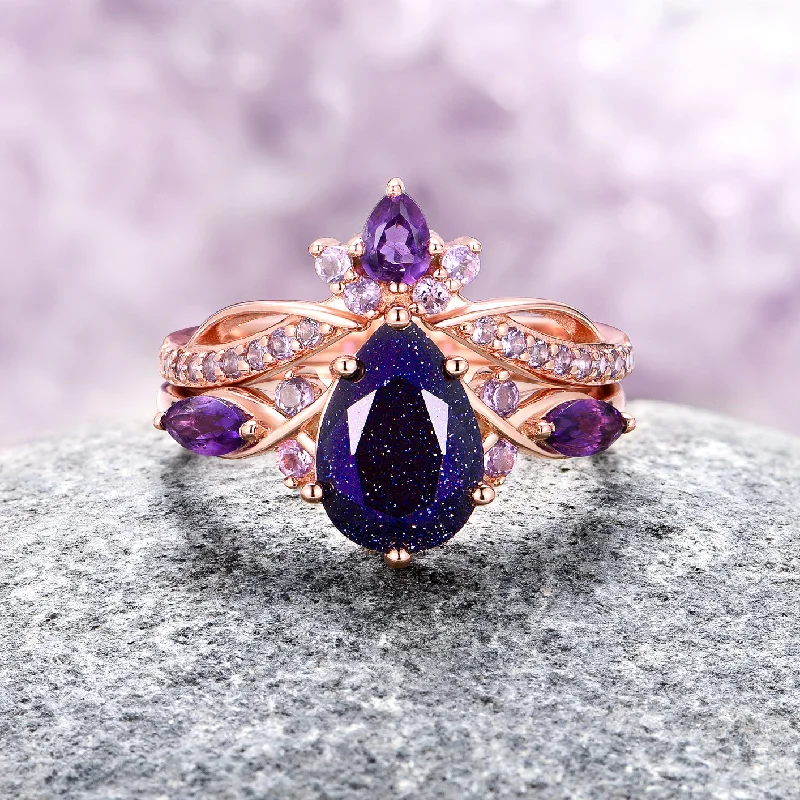 Shop Trending Jewelry With Exclusive Savings Feyre Starry Night & Amethyst Ring Set- 14K Solid Rose Gold