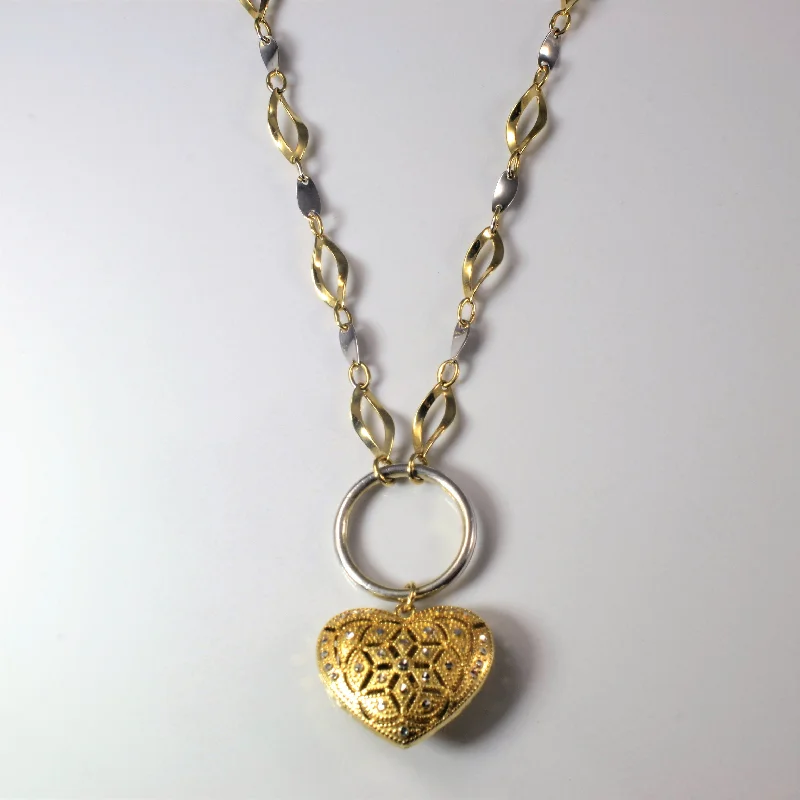 Two Tone Filigree Heart Necklace | 16" |