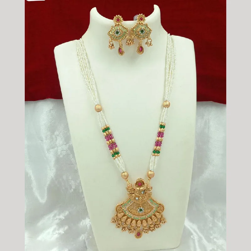 FS Collection Gold Plated Meenakari And Pearls Long Necklace Set