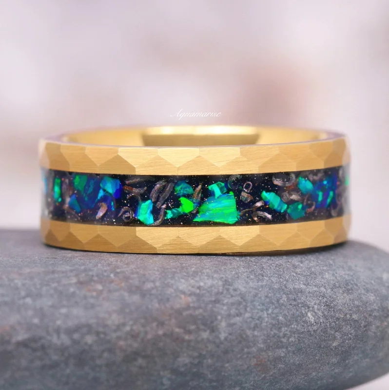 Shop Dazzling Jewelry At The Best Prices Fire Opal, Meteorite & Starry Night Wedding Band- 8MM Gold Tungsten Shop Dazzling Jewelry At The Best Prices Fire Opal, Meteorite & Starry Night Wedding Band- 8MM Gold Tungsten