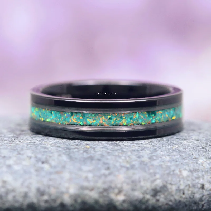 Bestselling Jewelry Now On Sale – Elevate Your Look Galaxy Green Fire Opal Wedding Band- 6MM Black Tungsten Bestselling Jewelry Now On Sale – Elevate Your Look Galaxy Green Fire Opal Wedding Band- 6MM Black Tungsten