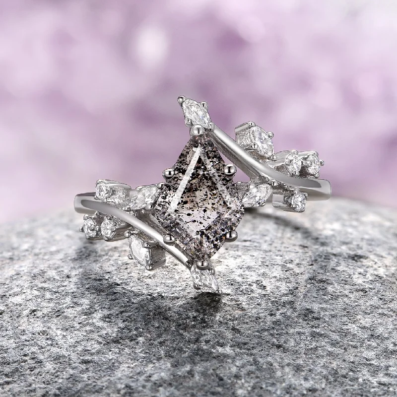 Special Offers On Handcrafted And Designer Jewelry Galaxy Raw Salt & Pepper ( Herkimer Diamond) Leaf Ring- Sterling Silver