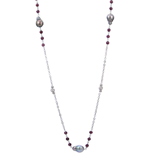 Timeless Jewelry Styles At Wallet-Friendly Prices Garnet and Tahitian Brilliance Necklace 38"