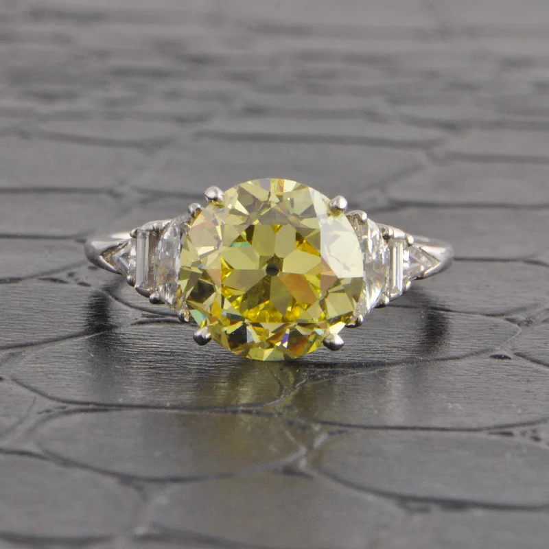 Shop Fine Jewelry With Amazing Deals GIA 3.15 ct. Fancy Intense Yellow Old European Cut Diamond Ring in Platinum