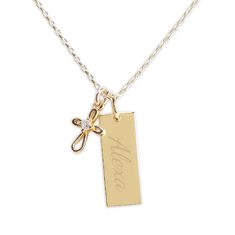 Limited-Stock Jewelry Clearance – Grab Your Favorites Now Girls Gold-Plated Bar Necklace with Cross - Engraveable Limited-Stock Jewelry Clearance – Grab Your Favorites Now Girls Gold-Plated Bar Necklace with Cross - Engraveable