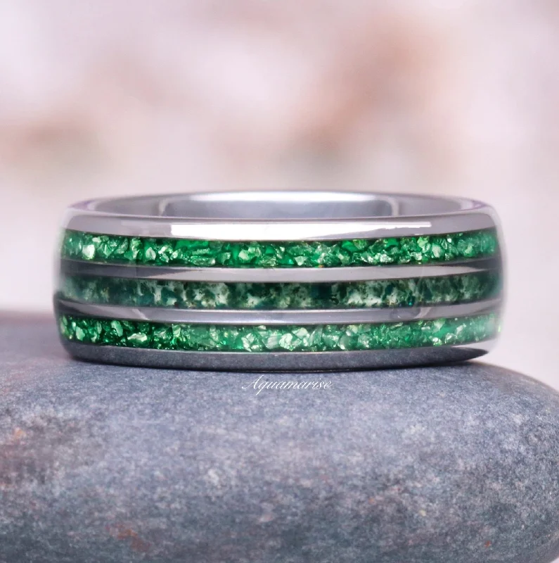 Grab Your Favorite Jewelry At The Lowest Prices Moss Agate & Emerald Wedding Band- 8MM Tungsten Grab Your Favorite Jewelry At The Lowest Prices Moss Agate & Emerald Wedding Band- 8MM Tungsten