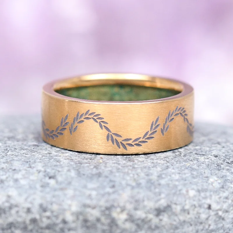 Shop Dazzling Jewelry With Special Promotional Discounts Green Moss Agate Leaf Wedding Band - 8mm Yellow Gold Titanium Shop Dazzling Jewelry With Special Promotional Discounts Green Moss Agate Leaf Wedding Band - 8mm Yellow Gold Titanium