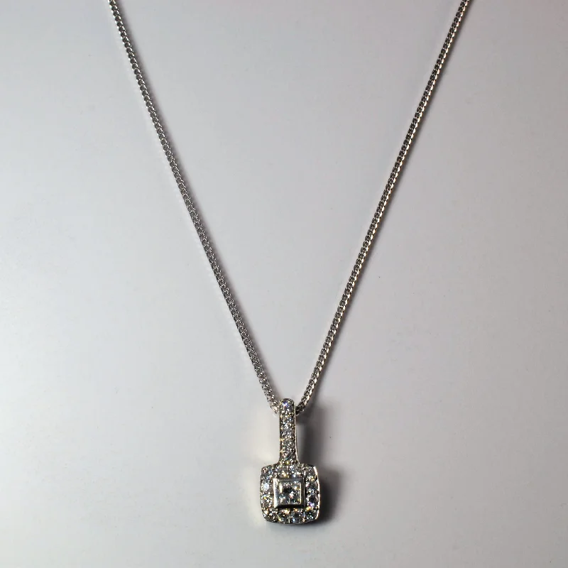 Princess Cut Halo Diamond Necklace | 0.58ctw | 18" |