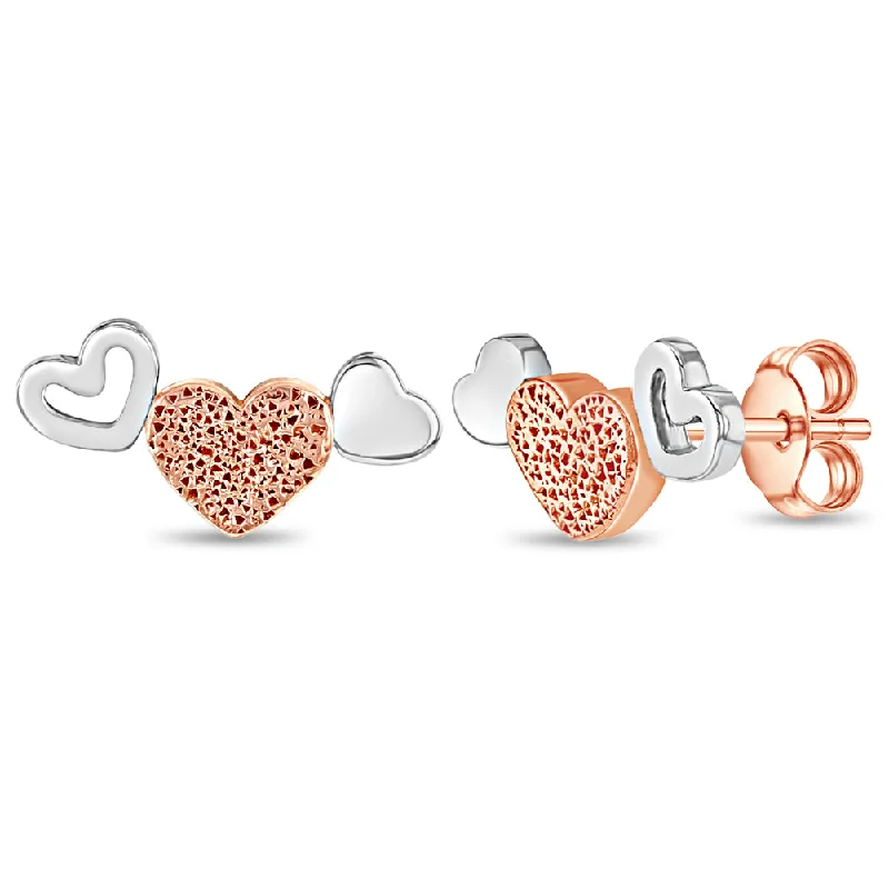 Your Perfect Accessory At The Perfect Price Heart Trio Rose Gold Plated Women's Earrings - Sterling Silver
