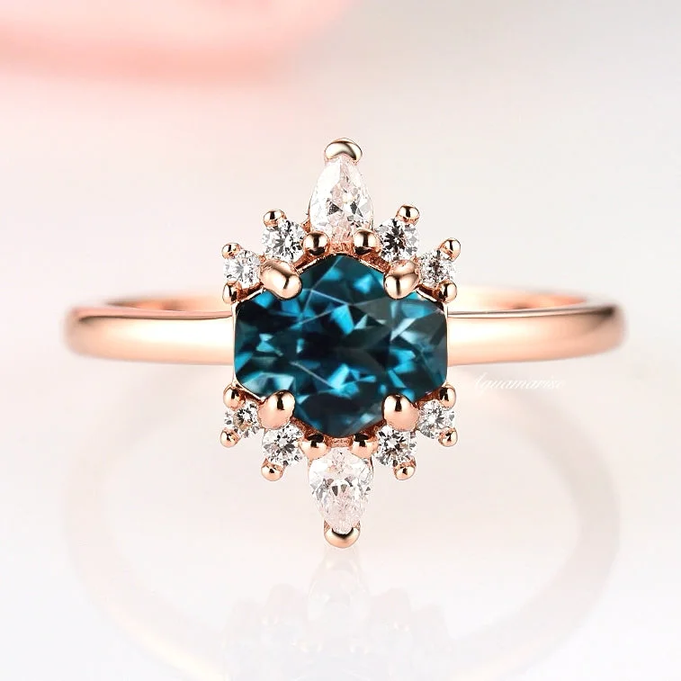 Hexagon London Blue Topaz Ring- 14K Rose Gold Vermeil