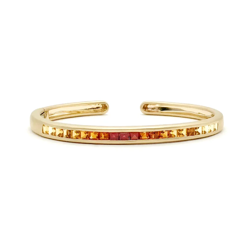 The Ultimate Jewelry Sale – Exclusive Styles At Great Prices Hinged Oval Cuff Bracelet with Ombre Citrine & Red Garnet Squares