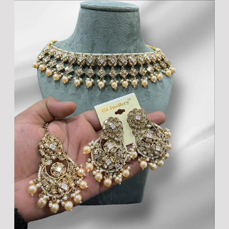 Exclusive Jewelry Offers – Shine For Less Hira Collections Gold Plated Kundan Stone And Beads Choker Necklace Set