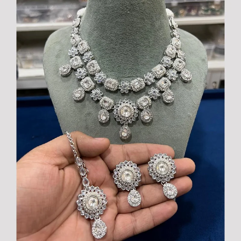 Seasonal Jewelry Deals – Elevate Your Style Hira Collections Silver Plated Polki Kundan And Pearls Necklace Set