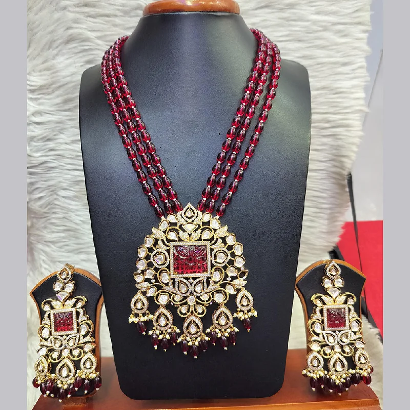 Jain Jewellers Gold Plated  Kundan And Beads Long Necklace Set