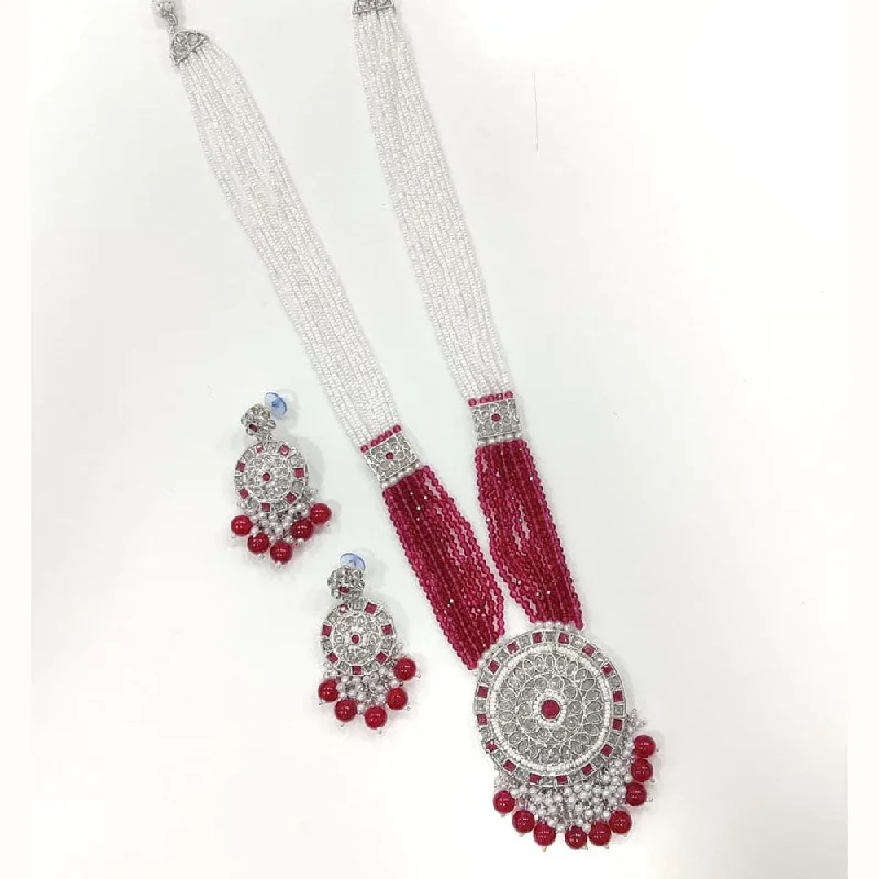 Discounted Jewelry For A Glamorous Look Kavita Art Silver Plated Crystal Stone And Pearl Long Necklace Set (1 Set Only)