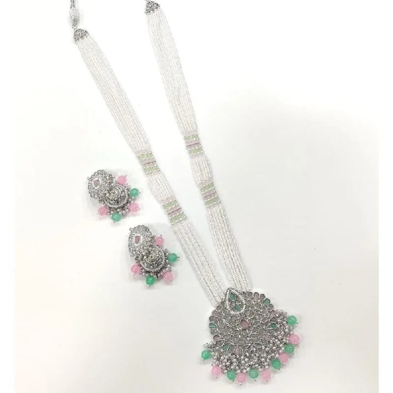 Affordable Luxury Jewelry For Every Occasion Kavita Art Silver Plated Crystal Stone And Pearl Long Necklace Set (1 Set Only)