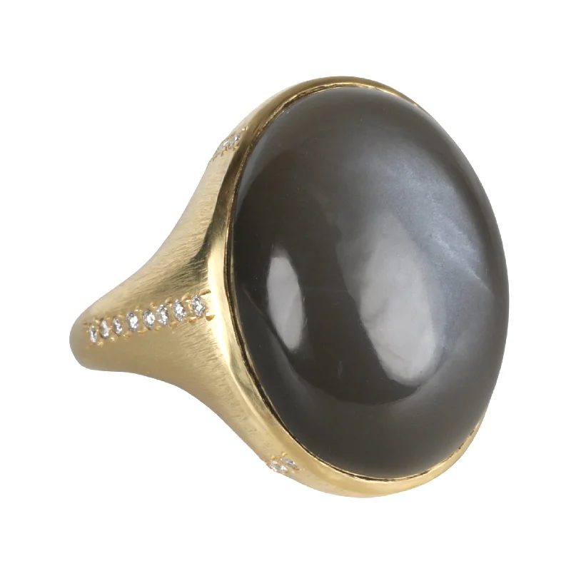 Stunning Jewelry At Even More Stunning Prices 18K Gold Black Moonstone Ring with Pave Diamonds