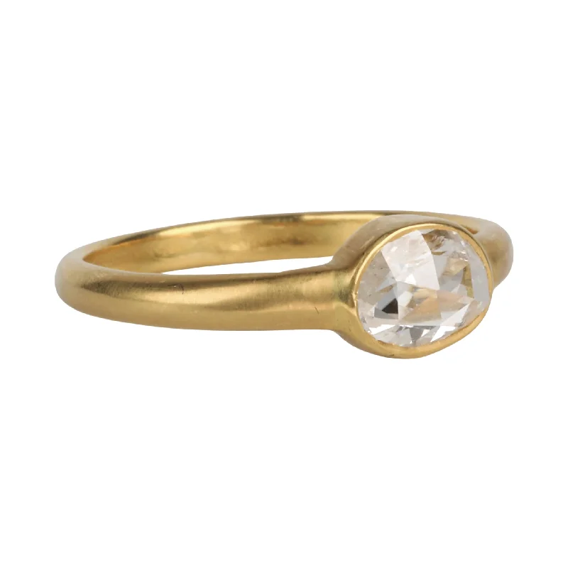 Timeless Elegance, Temporary Discounts – Act Fast 22K Gold Stacking Ring with Oval Rose-Cut Diamond Timeless Elegance, Temporary Discounts – Act Fast 22K Gold Stacking Ring with Oval Rose-Cut Diamond