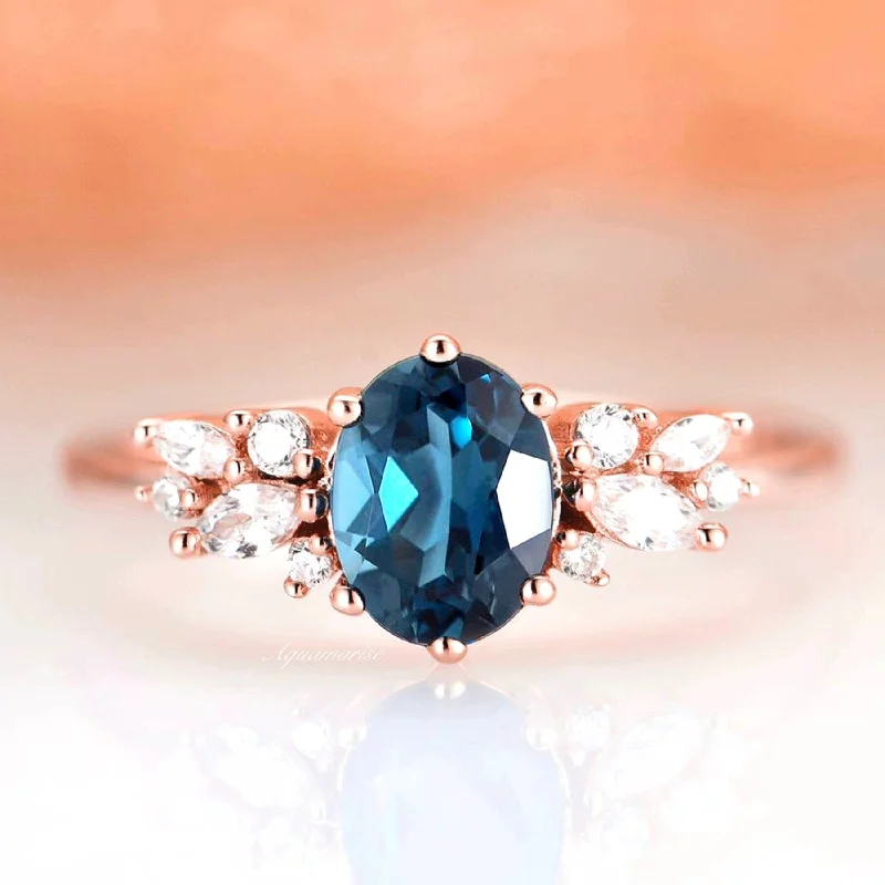 Trendy Minimalist Jewelry For Everyday Wear Lily London Blue Topaz Ring- 14K Rose Gold Vermeil