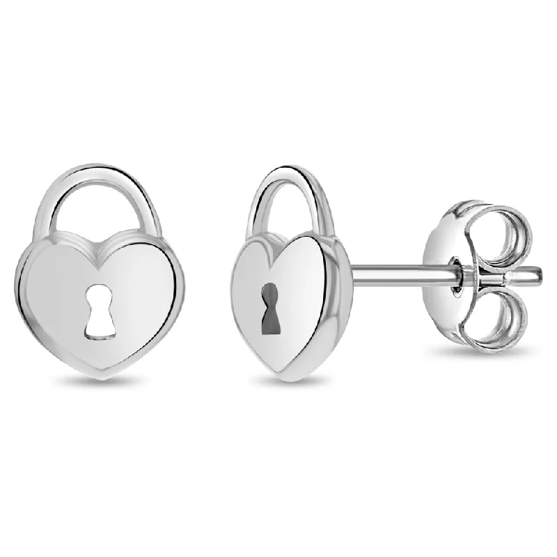 Jewelry Clearance Event – Stock Up Before It's Over Locked Heart Kids / Children's / Girls Earrings - Sterling Silver