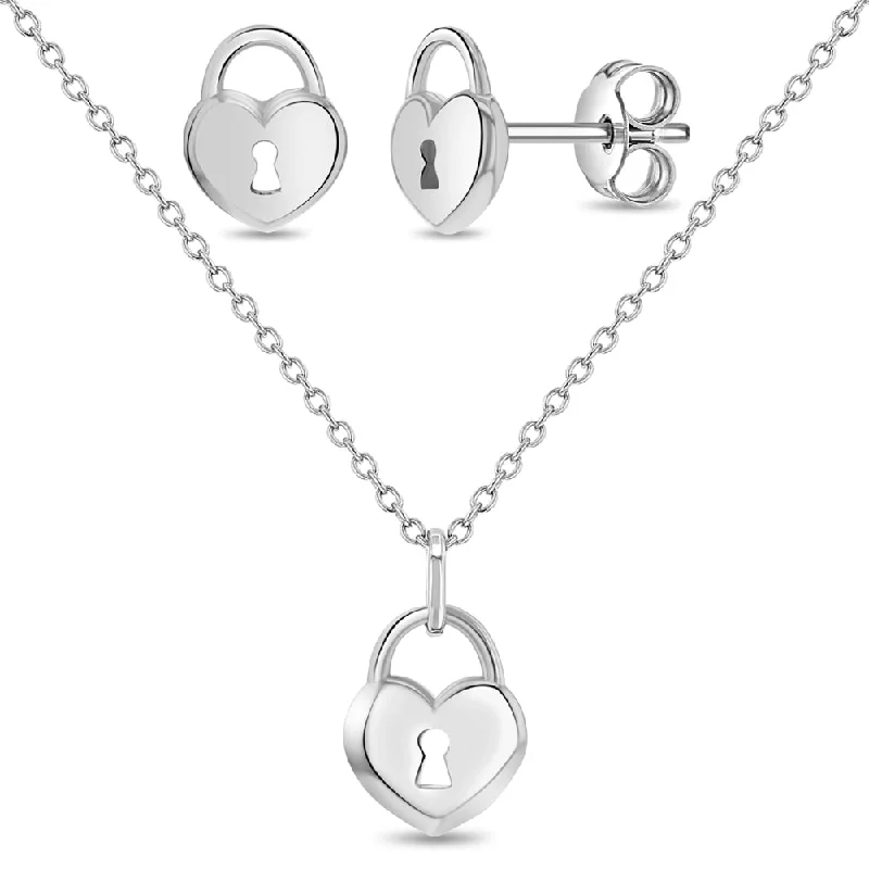 Sparkle For Less – Shop Jewelry Deals Now Locked Heart Kids / Children's / Girls Jewelry Set - Sterling Silver