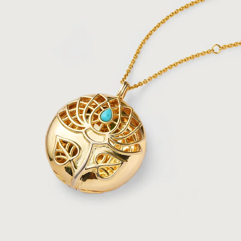 Lotus Locket Necklace with Arizona Sleeping Beauty Turquoise