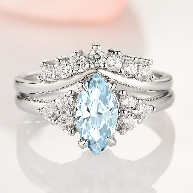 Luxury Handcrafted Jewelry For Elegant Looks Nadia Aquamarine Ring Set- Sterling Silver