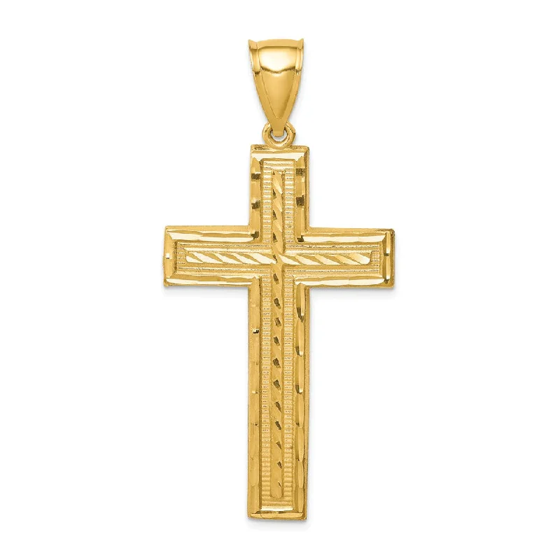 Special Sale On Handcrafted Jewelry – Shop Today Men's 14k Yellow Gold Diamond-Cut Bordered Cross Pendant, 26 x 55mm