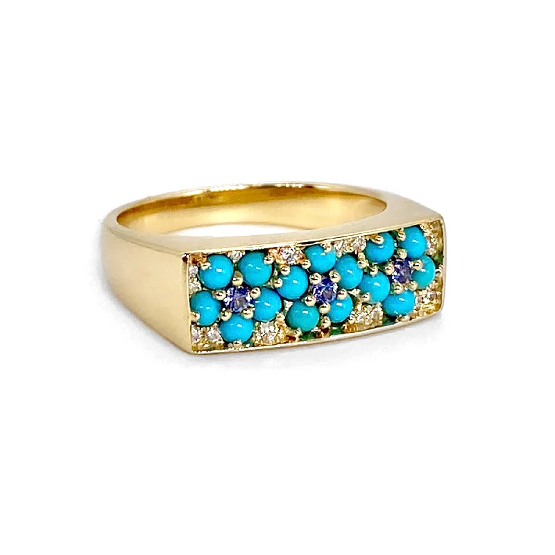 Dazzling Deals On Necklaces, Bracelets, And More Turquoise & Blue Sapphire Sleeping Beauty Floral Diamond Signet Ring