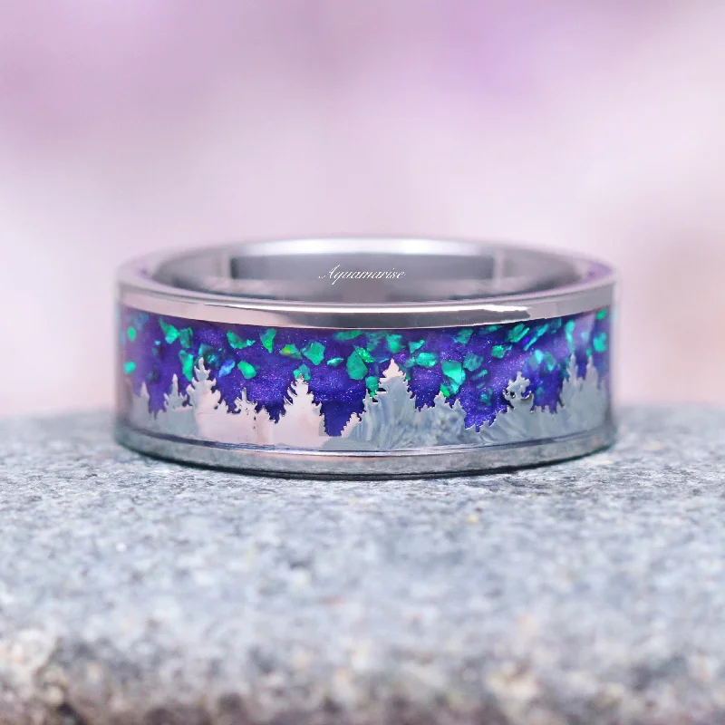 Trending Jewelry Now Available At Exclusive Prices Borealis Forest Wedding Band- Northern Lights & Trees 8MM Tungsten Trending Jewelry Now Available At Exclusive Prices Borealis Forest Wedding Band- Northern Lights & Trees 8MM Tungsten
