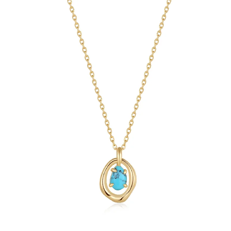 Romantic Heart-Shaped Jewelry For Special Gifts Turquoise Wave Circle Pendant Necklace Romantic Heart-Shaped Jewelry For Special Gifts Turquoise Wave Circle Pendant Necklace