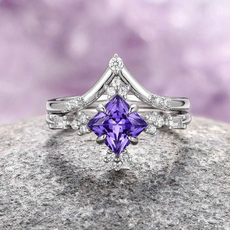 Seasonal Jewelry Sale – Upgrade Your Collection Natural Amethyst Ring Set- Sterling Silver