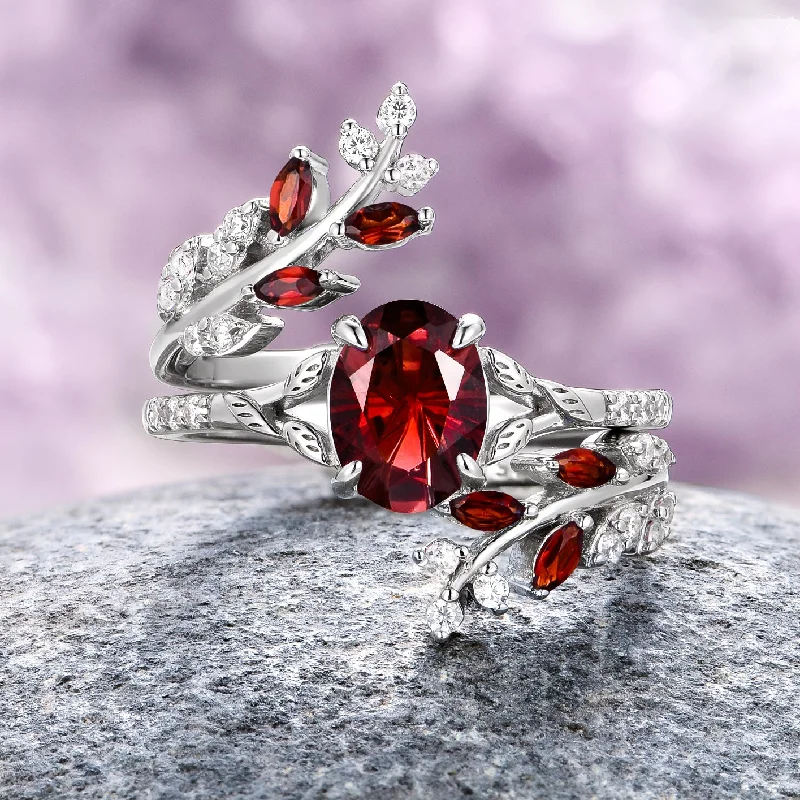 Clearance Sale On High-End Jewelry Collections Natural Star Cut Red Garnet Ring Set- Sterling Silver