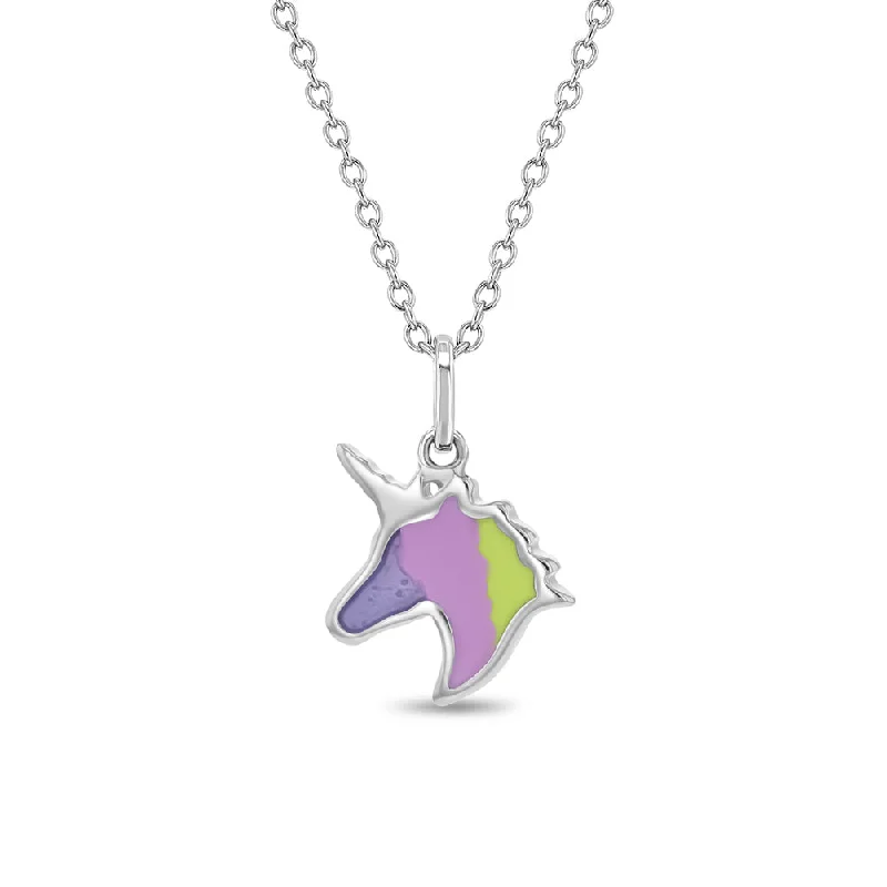 Affordable Glamour – Premium Jewelry For Less Neon Unicorn Kids / Children's / Girls Pendant/Necklace Enamel - Sterling Silver